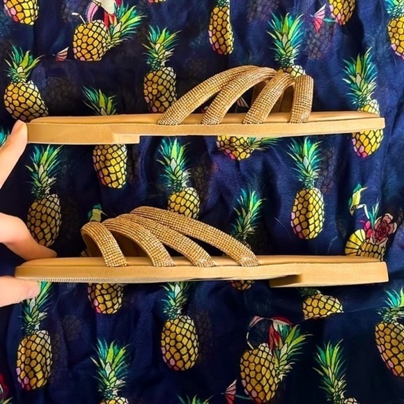 Brand New Steve Madden Rhinestone Multi-Strap Slip-On Sandals Bling Bronze Slide - Picture 8 of 15